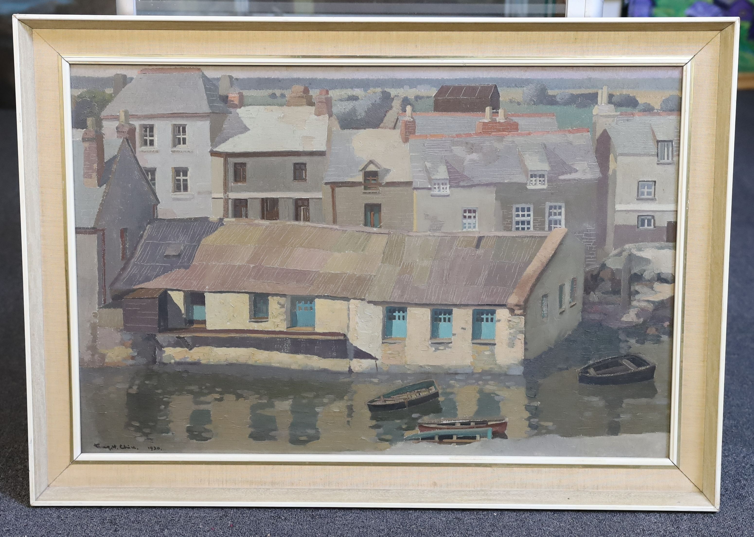 Teng-Hiok Chiu (Chinese, 1903-1972), 'Green Doors, Polperro', oil on canvas, 49 x 75cm